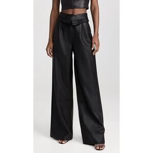 AFRM Tyler High Rise Fold Over Waistband Trousers Black Pants Wide Legs Size 31